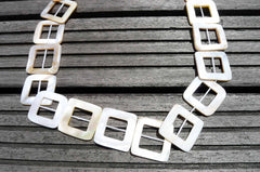 White Mother of Pearl / MOP 25-27mm square hoop beads (ETB00274)