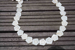 White Mother of Pearl / MOP 18-21mm pentagon carved beads (ETB00372)