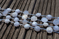 Blue Chalcedony 12-16mm handmade rose beads (ETB00347)