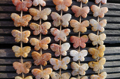 Pink Agate 25-31mm butterflies beads (ETB00315)