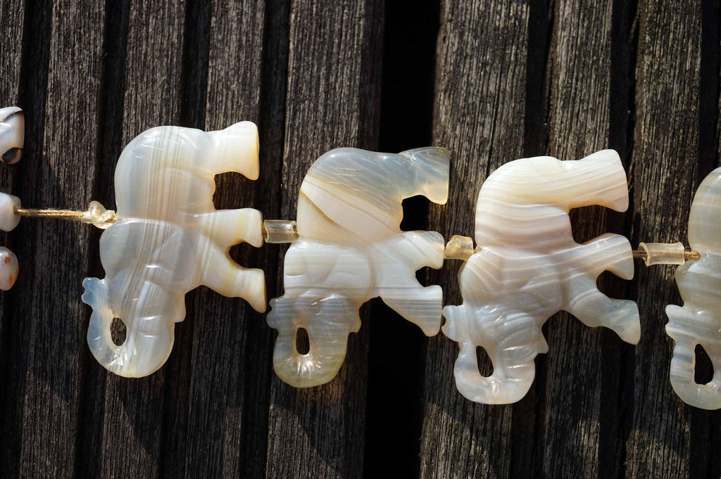 Natural Agate 34-37mm Elephant beads handmade (ETB00291)