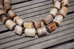 Matte Wood Opalite/ Petrified Wood 18-21mm triangular prism beads (ETB00402)