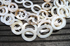 White Mother of Pearl / MOP 24.5-26mm oval hoop beads (ETB00273)