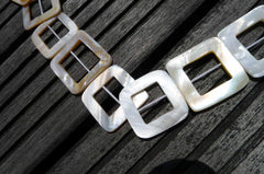 White Mother of Pearl / MOP 25-27mm square hoop beads (ETB00274)