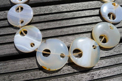 Natural Agate large 33-40mm round two holes beads (ETB00280)