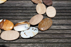 Petrified Wood 22-28mm oval flat beads (ETB00533)