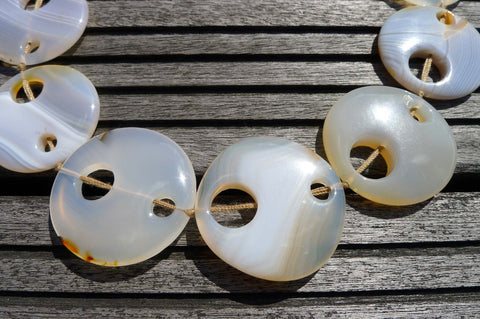 Natural Agate large 33-40mm round two holes beads (ETB00280)