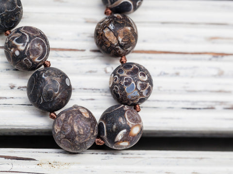 Matte Turritella Agate 12.5-14mm round beads (ETB00832)