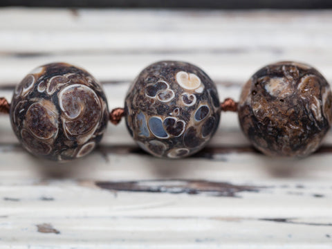 Matte Turritella Agate 9-10mm round beads (ETB00945)